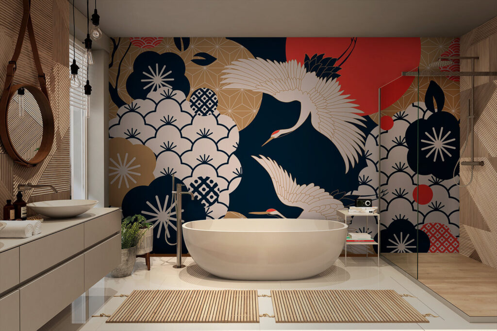 Art of cranes flying in the sky