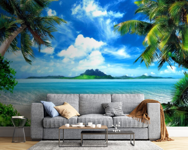 Plaża z palmami i błękitną wodą Plaża z palmami i błękitną wodą