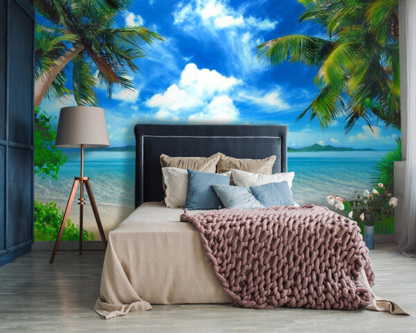 Plaża z palmami i błękitną wodą Plaża z palmami i błękitną wodą