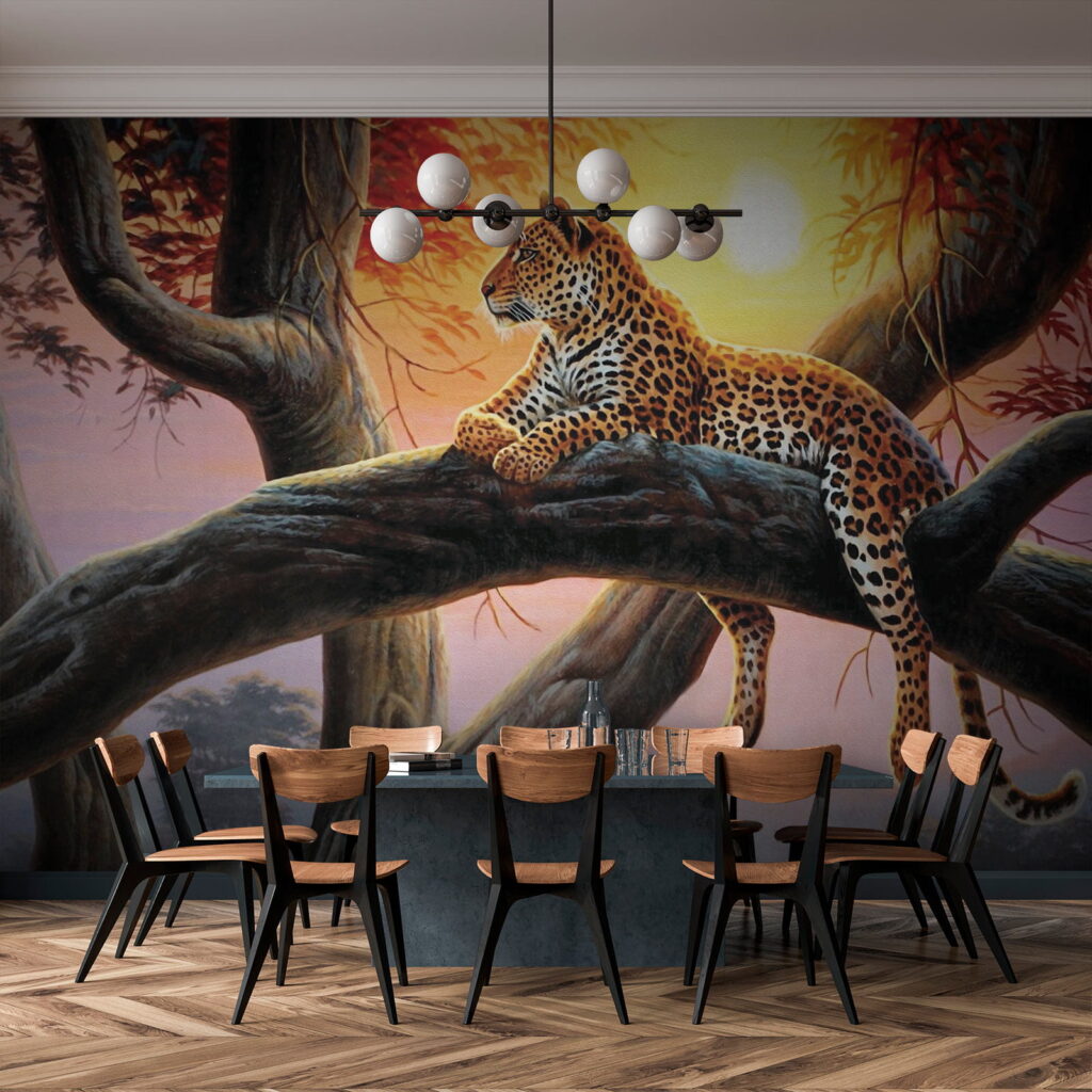 Leopard lying on a tree branch Leopard lying on a tree branch