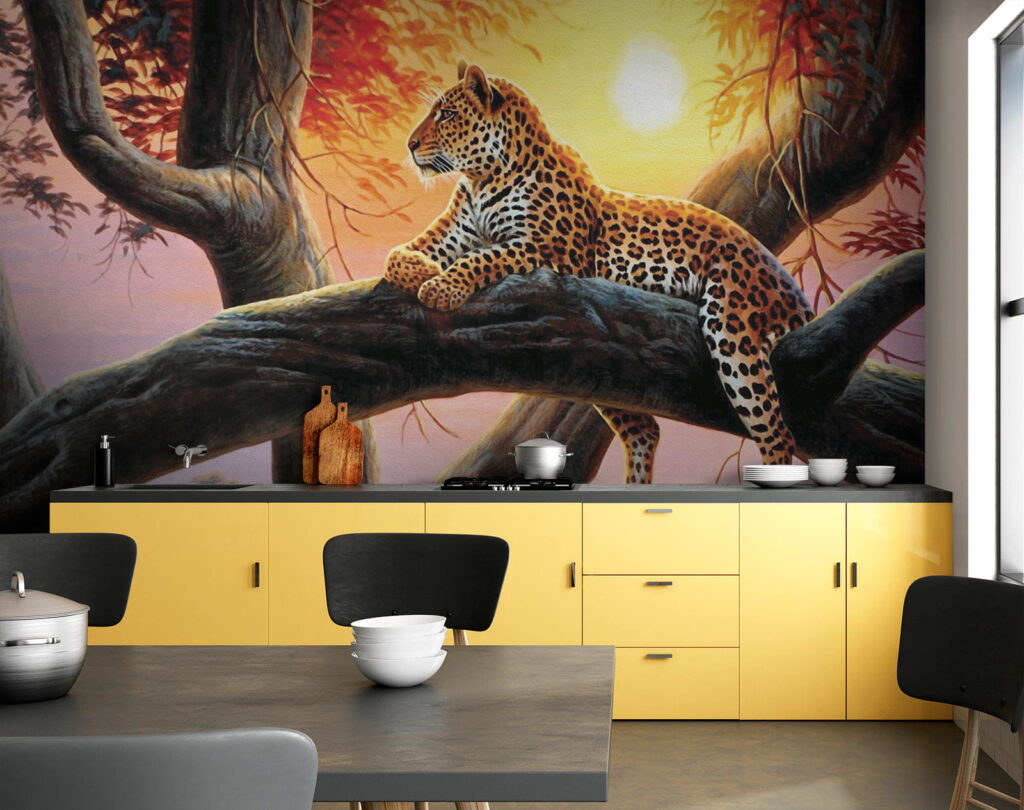 Leopard lying on a tree branch Leopard lying on a tree branch