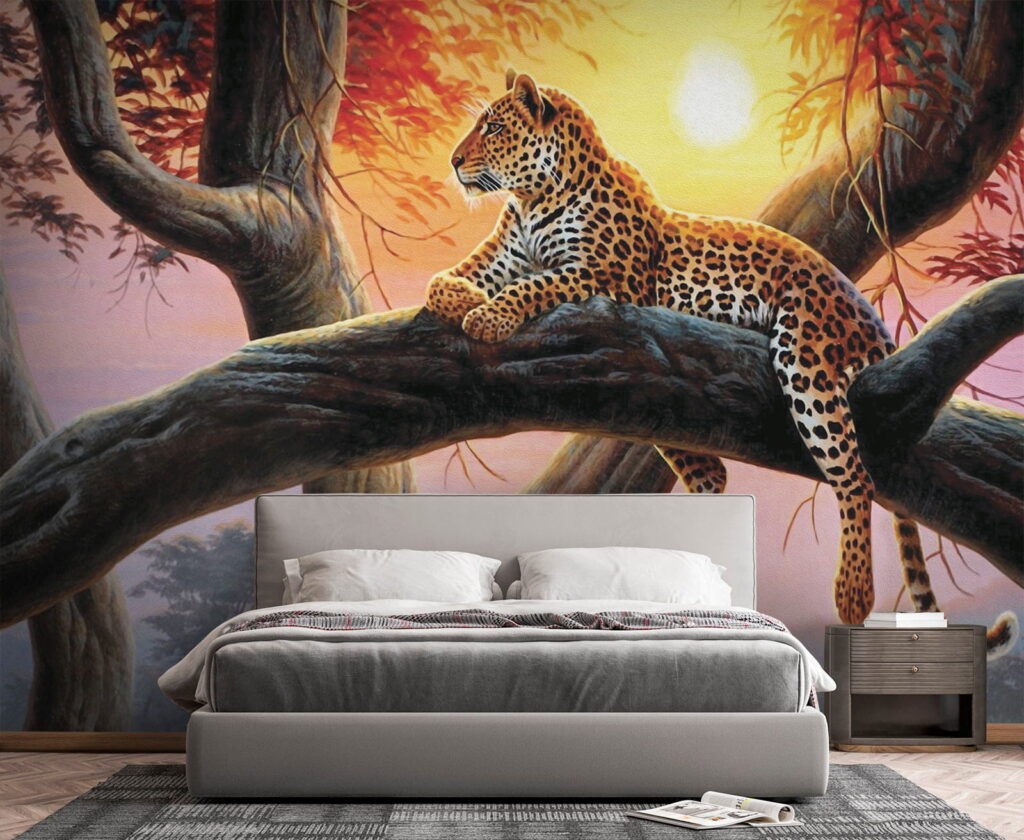 Leopard lying on a tree branch Leopard lying on a tree branch