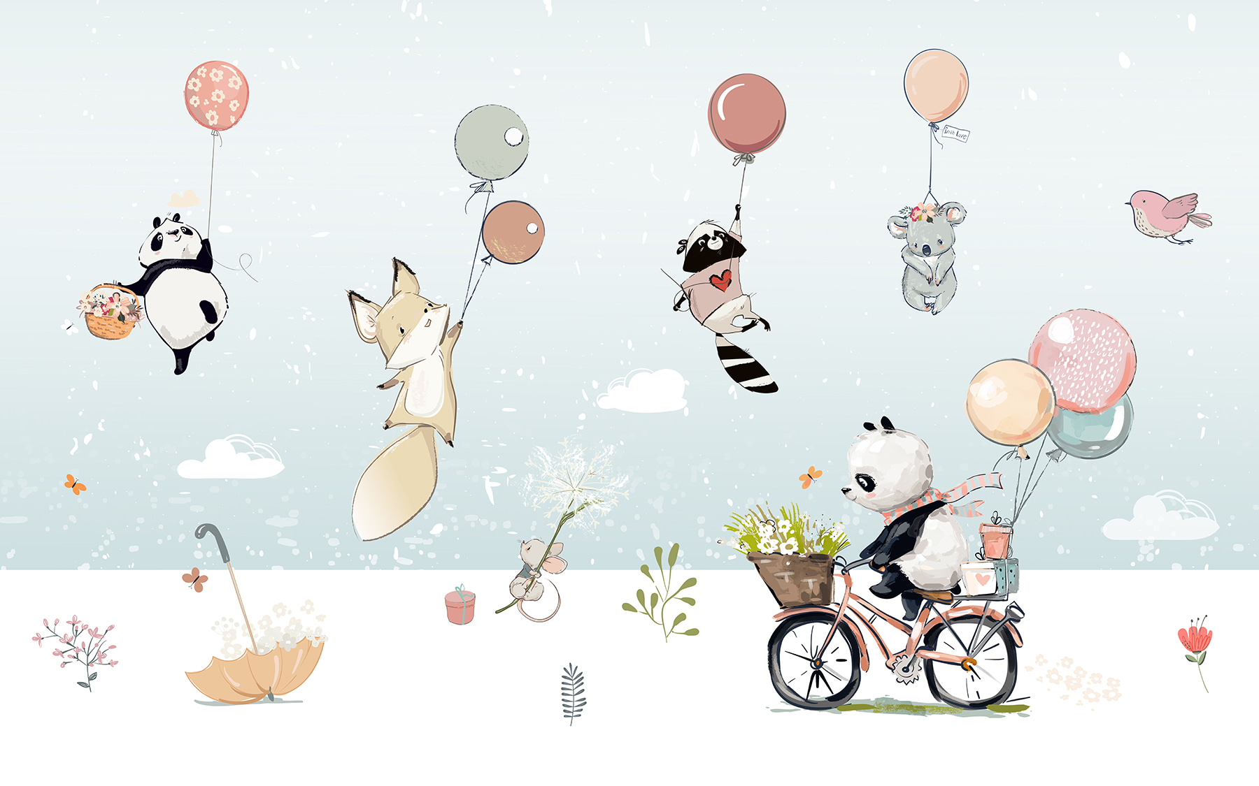 Cartoon of animals on a bicycle