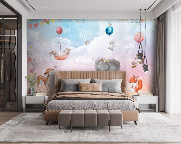 Fototapeta ścienna ze zwierzętami i balonami u59964pib115 600x480 - Fototapeta ścienna ze zwierzętami i balonami - tegory