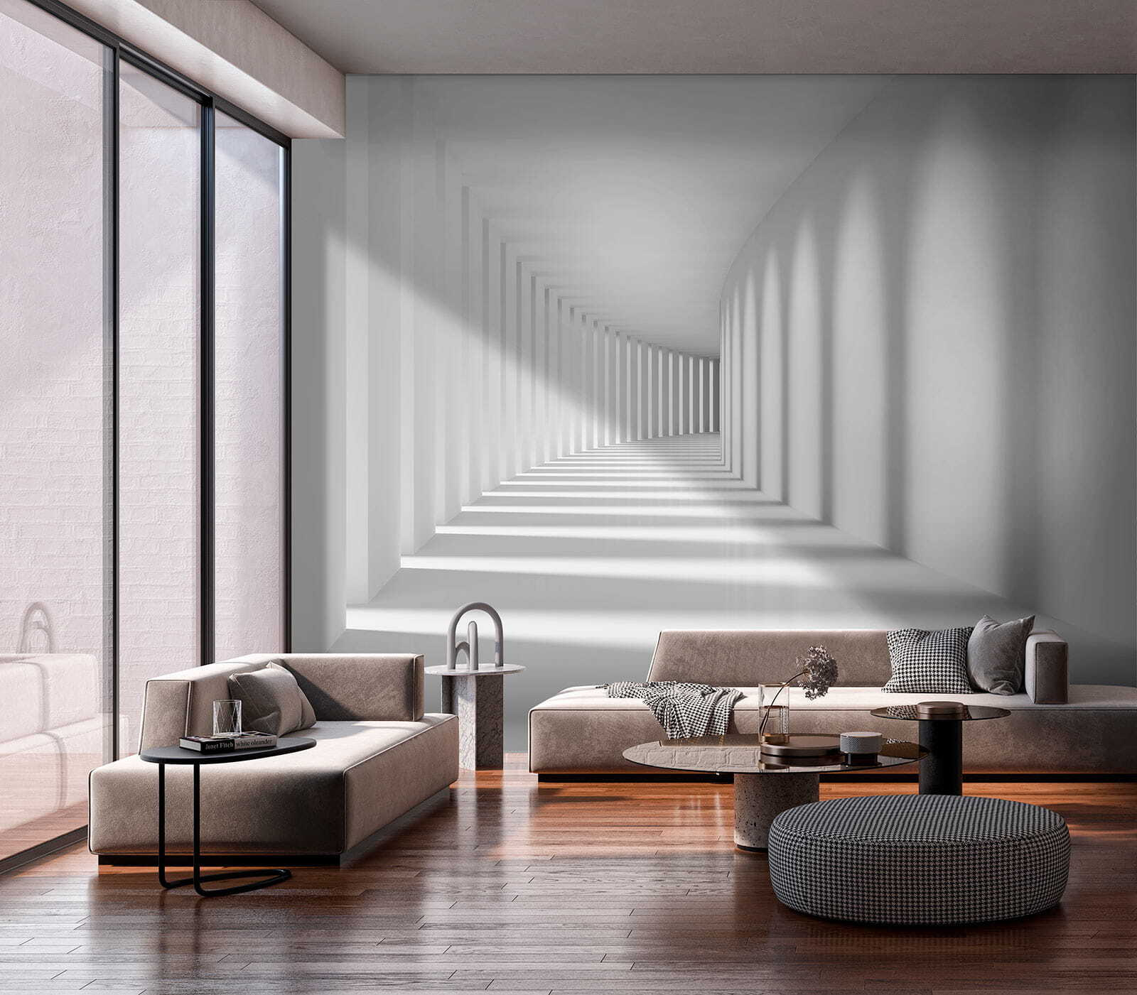 White room with columns and light