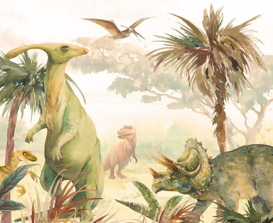 Grupa dinozaurów w lesie