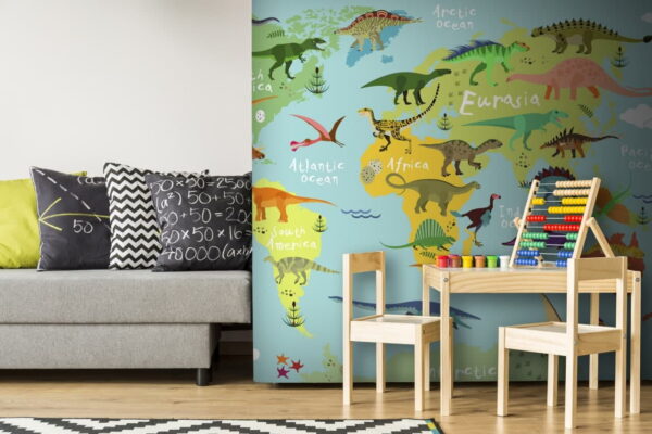 Mapa dinozaurów z białym tekstem Mapa dinozaurów z białym tekstem