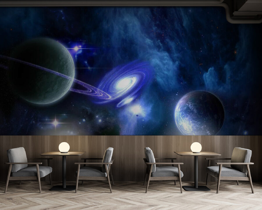 Planety w kosmosie z planetami i gwiazdami