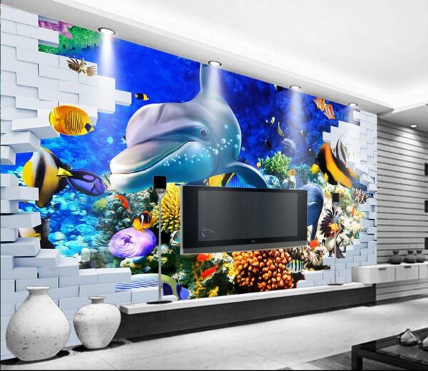 Mural przedstawiający rybę i delfiny Mural przedstawiający rybę i delfiny