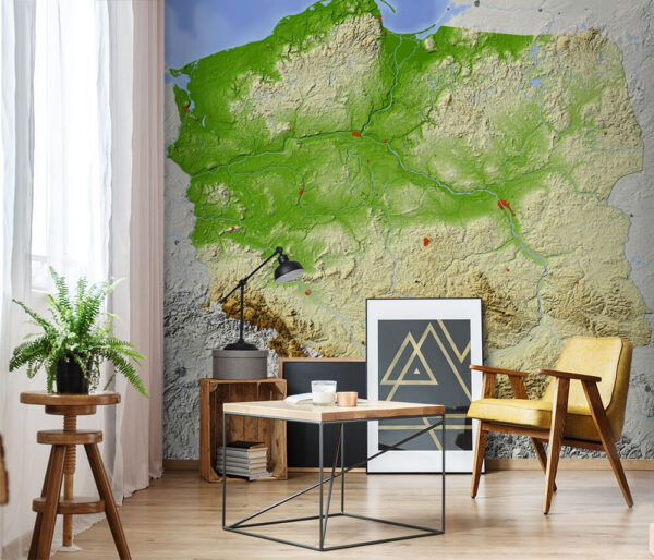 Mapa Polski z lądem i wodą Mapa Polski z lądem i wodą