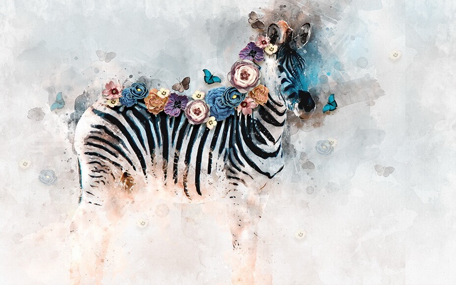 Zebra z kwiatami na głowie Zebra z kwiatami na głowie
