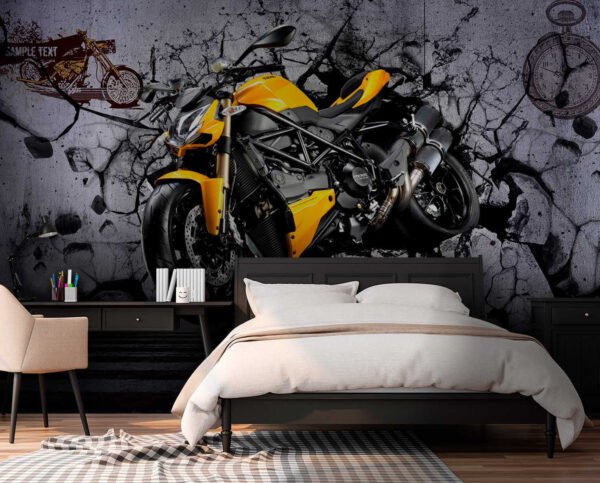 Żółty motocykl na ścianie Żółty motocykl na ścianie