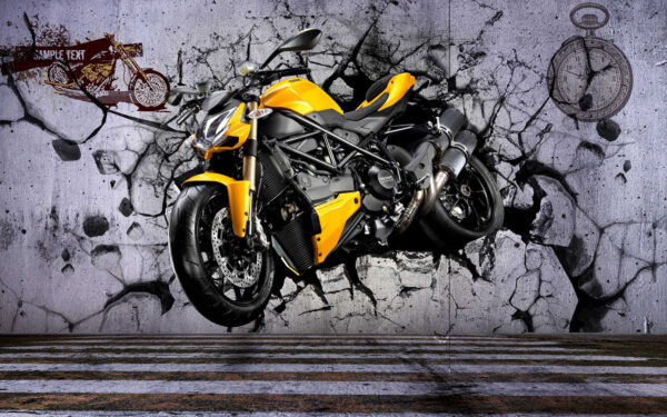 Żółty motocykl na ścianie Żółty motocykl na ścianie