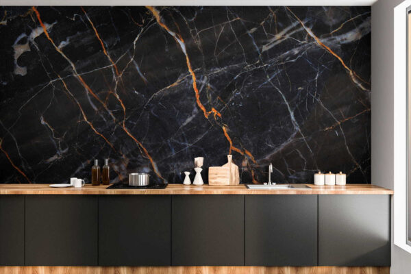 Black marble with fiery orange veins