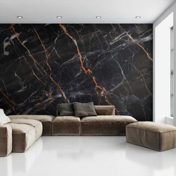 Black marble with fiery orange veins