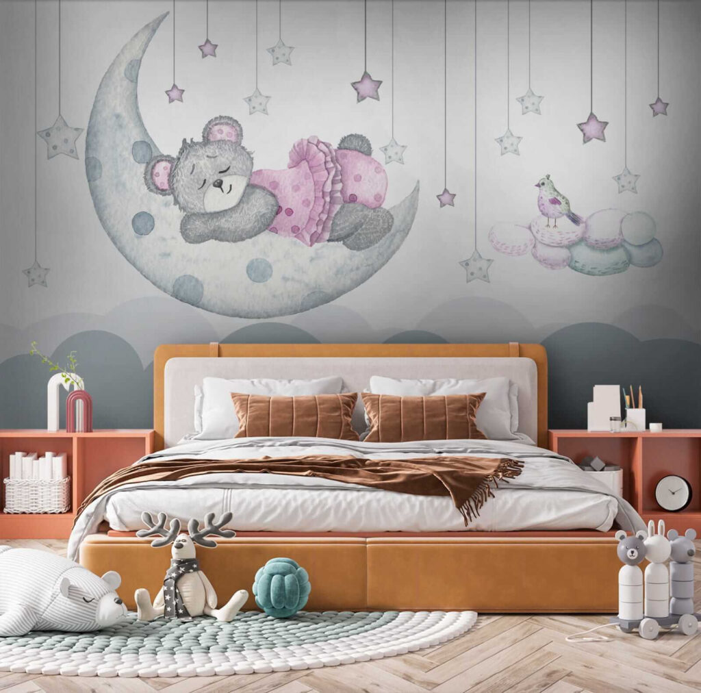 Teddy bear sleeping on the moon