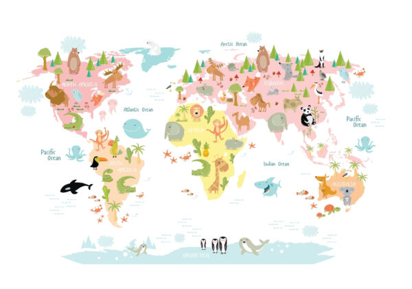 Mapa świata ze zwierzętami u32762p 600x421 - Mapa świata ze zwierzętami