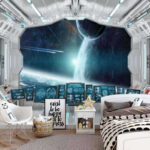 Fototapeta Pokój z ekranami i widokiem na ziemię z okna