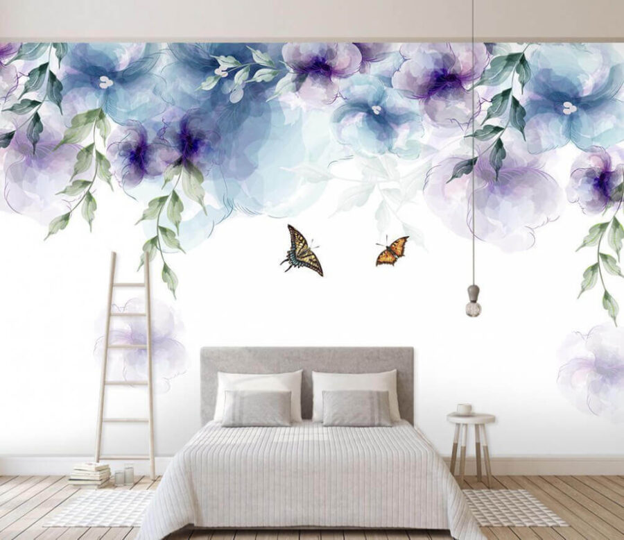Motyl i kwiaty z liśćmi Motyl i kwiaty z liśćmi