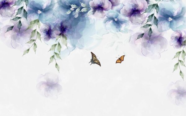 Motyl i kwiaty z liśćmi Motyl i kwiaty z liśćmi