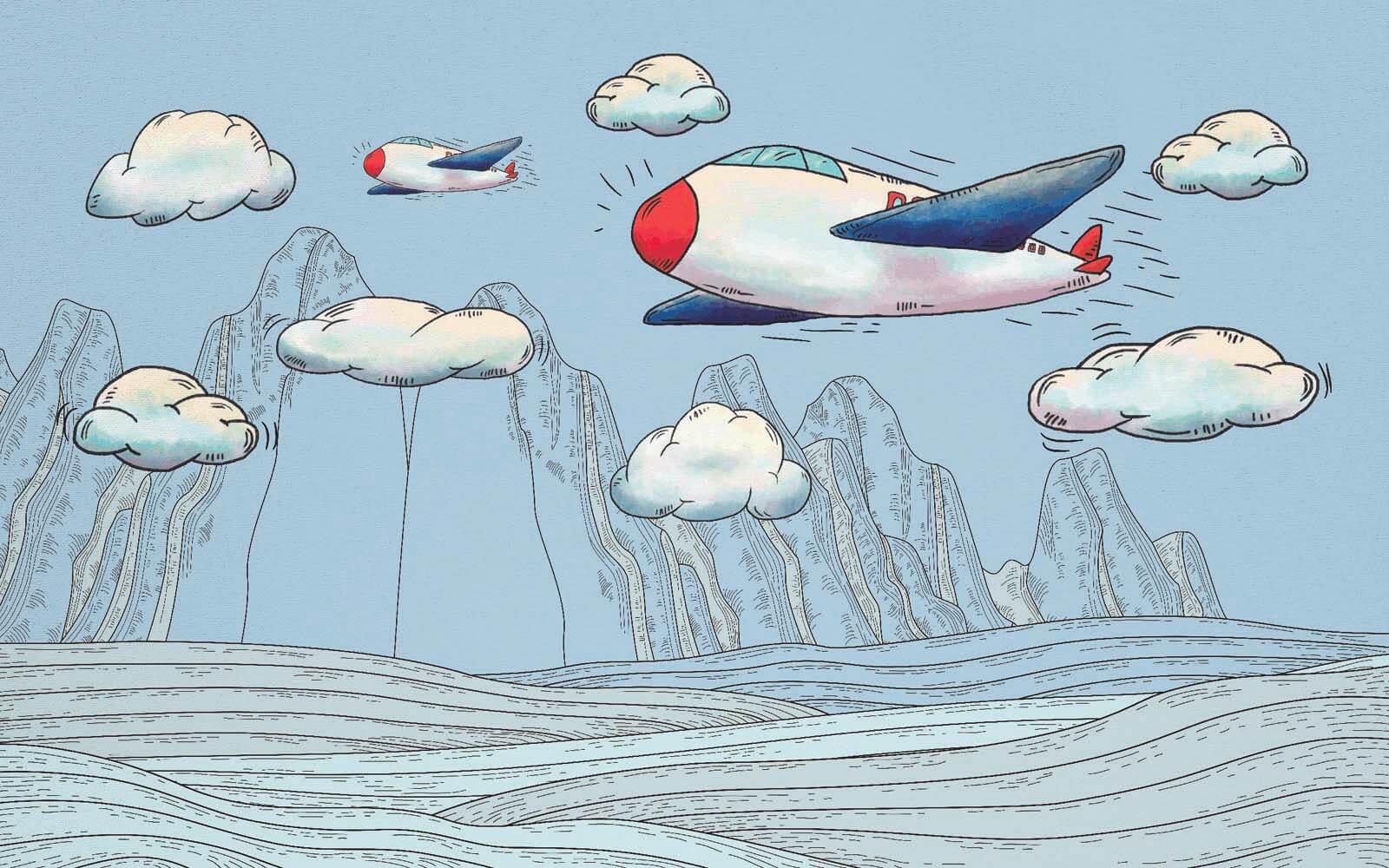 u28105p - Kreskówka samolotów lecących nad górami - tegory