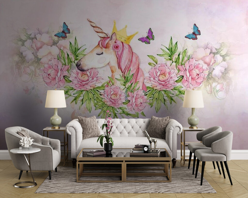 Unicorn with a crown and flowers