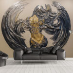 Fototapeta Metalowa rzeźba kobiety ze skrzydłami