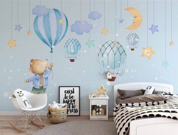 Miś z kreskówki trzymający balon Miś z kreskówki trzymający balon