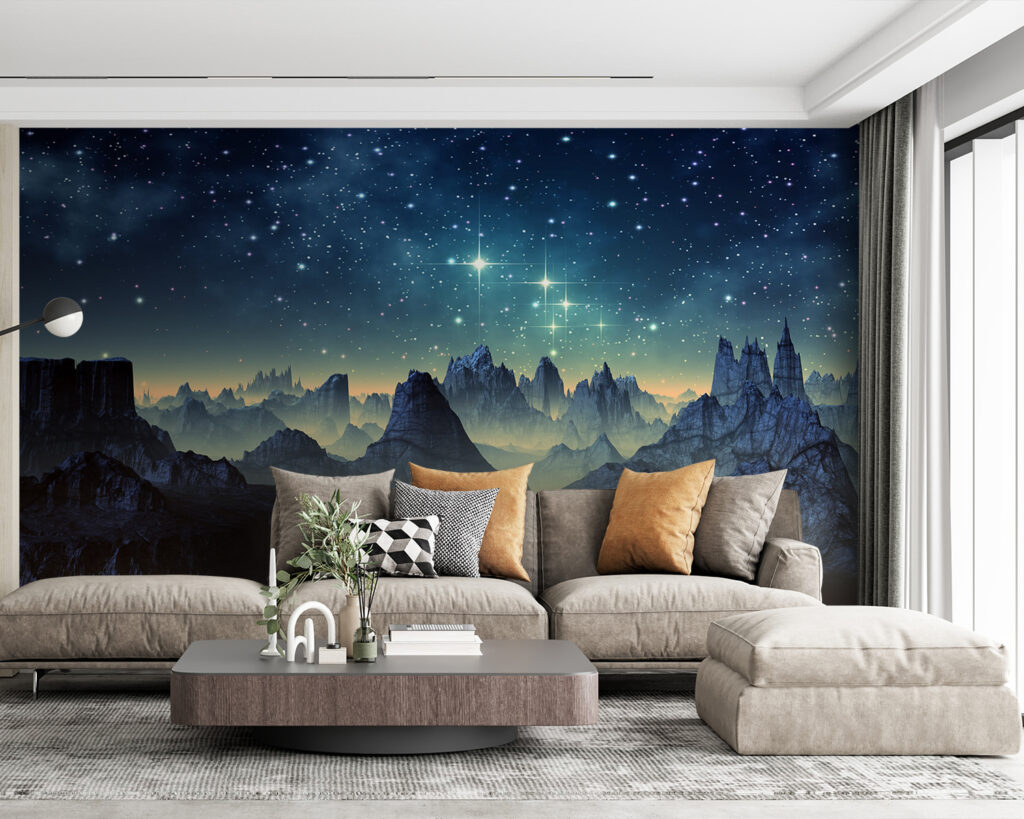 Mountain range with stars in the sky