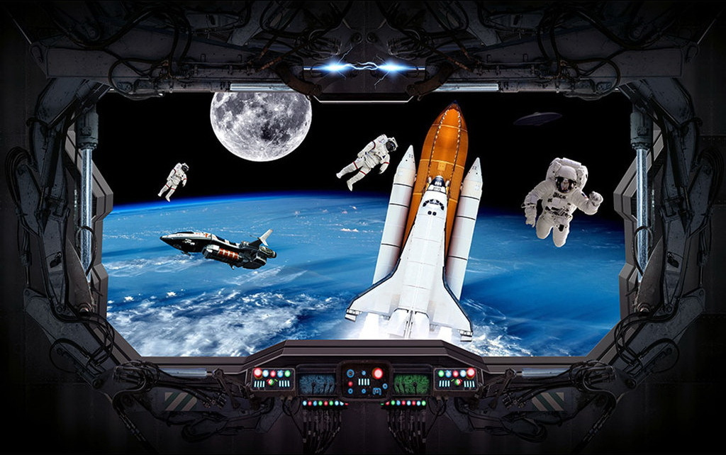 Prom kosmiczny i astronauci w przestrzeni kosmicznej Prom kosmiczny i astronauci w przestrzeni kosmicznej