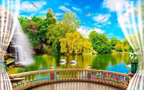 u18753p 600x375 - Widok na staw z ptakami i drzewami - tegory