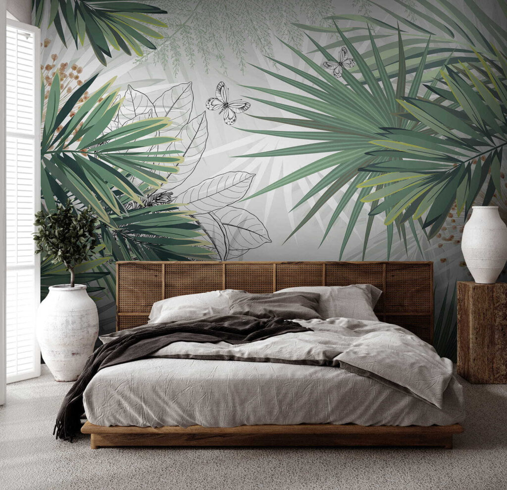Tropical foliage with delicate butterflies Tropical foliage with delicate butterflies