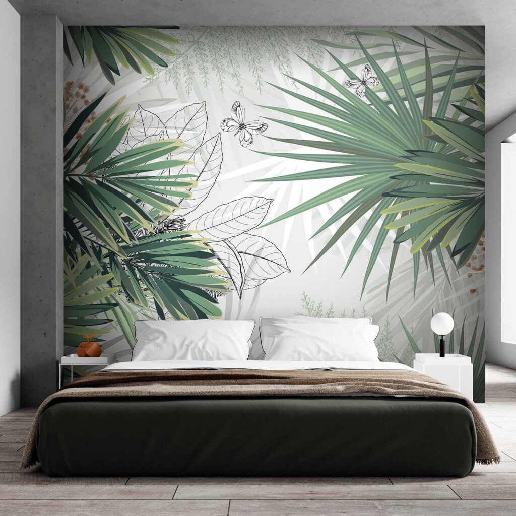 Tropical foliage with delicate butterflies Tropical foliage with delicate butterflies