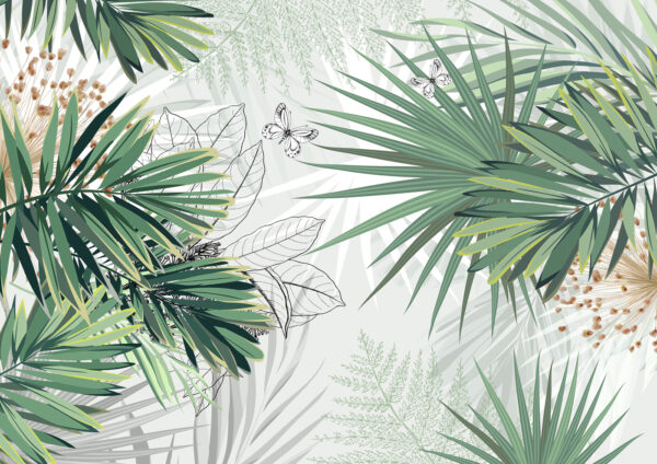 Tropical foliage with delicate butterflies Tropical foliage with delicate butterflies