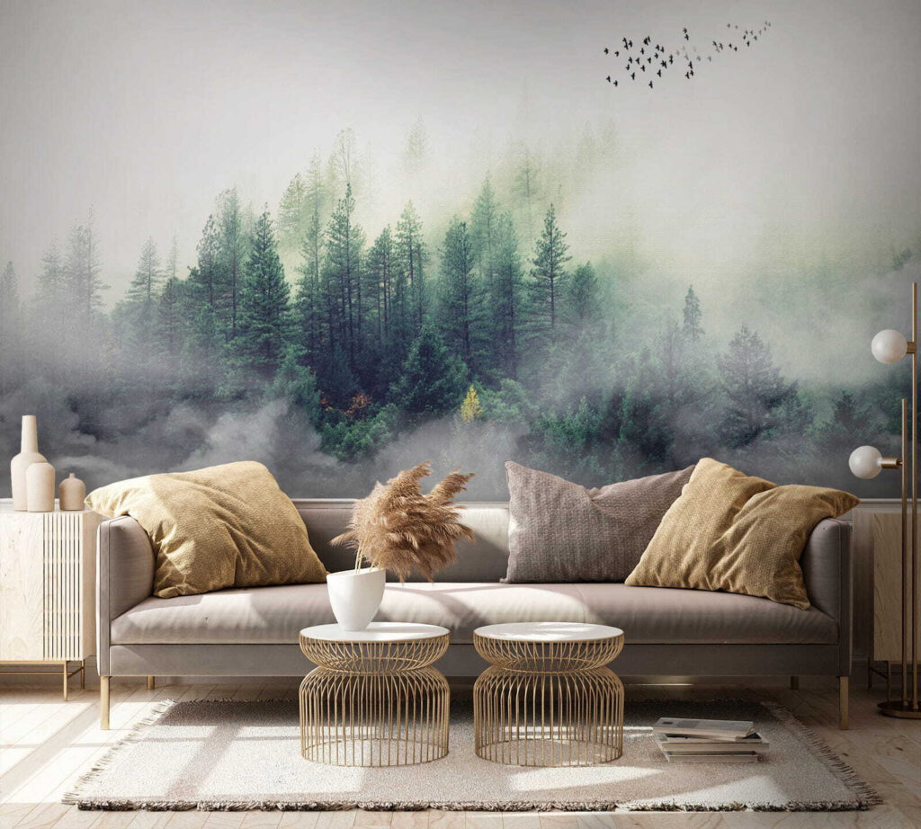 Birds flying over a forest