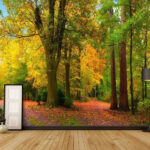 Fototapeta Ścieżka z drzewami i liśćmi