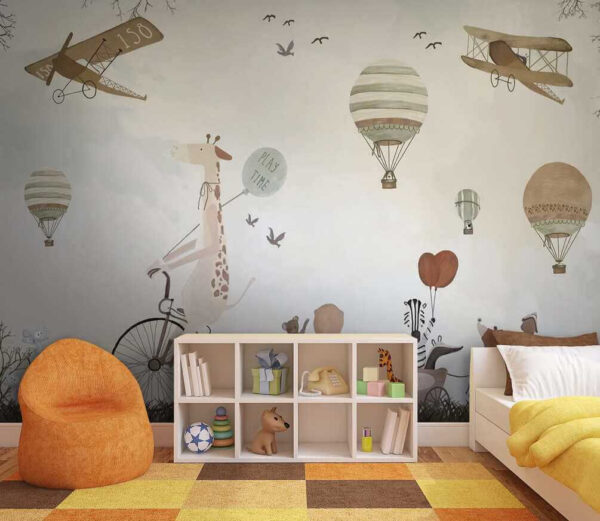 Mural przedstawiający zwierzęta jadące pociągiem Mural przedstawiający zwierzęta jadące pociągiem