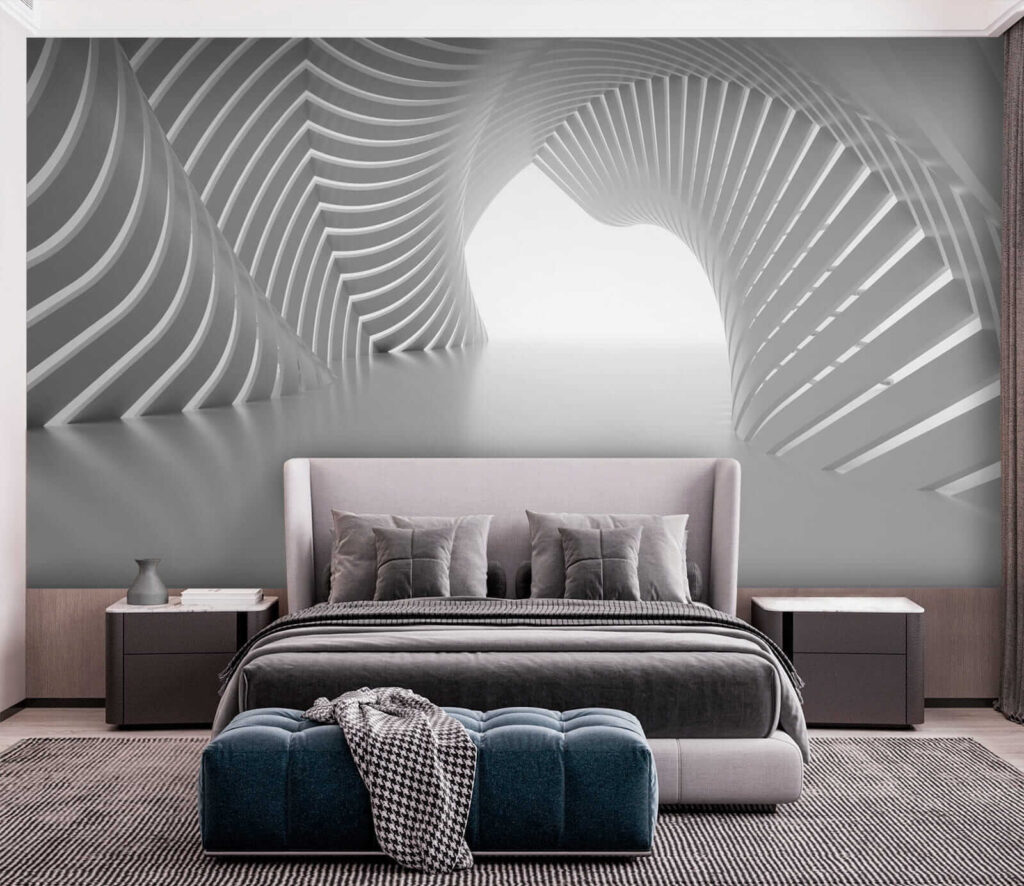 White tunnel with curved lines