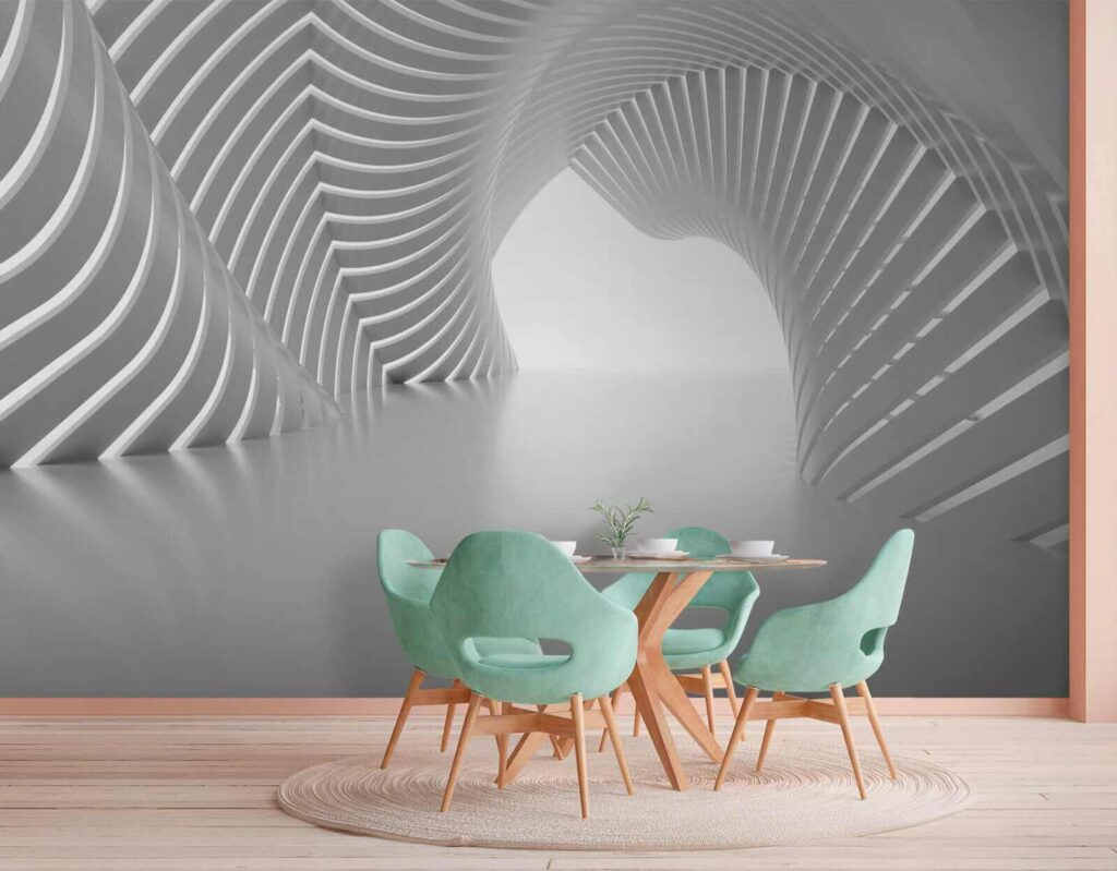 White tunnel with curved lines