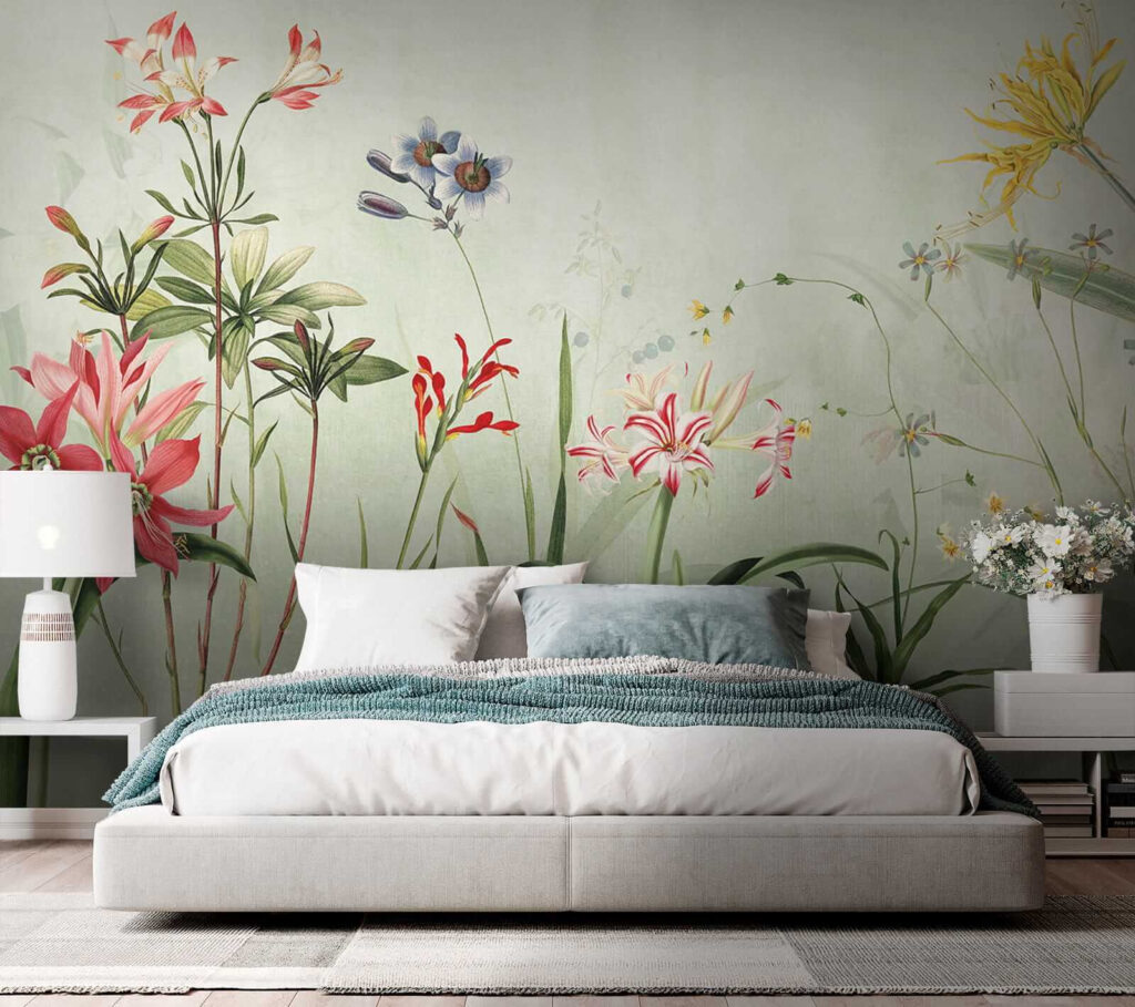 Vibrant flowers in soft green hues