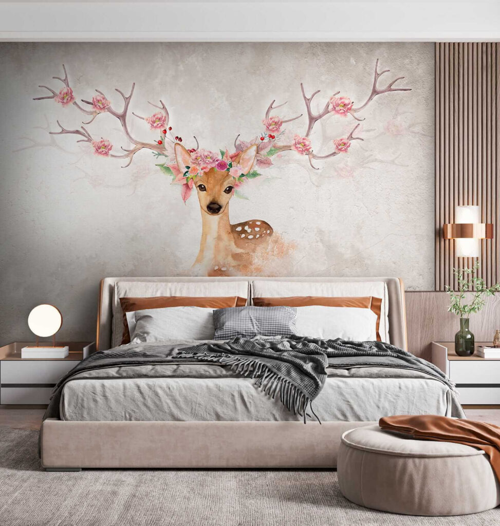 Watercolor of a deer with flowers on horns Watercolor of a deer with flowers on horns