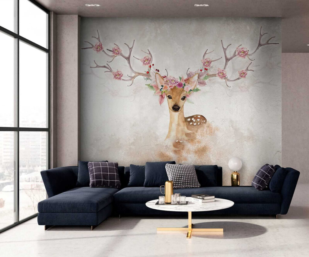 Watercolor of a deer with flowers on horns Watercolor of a deer with flowers on horns