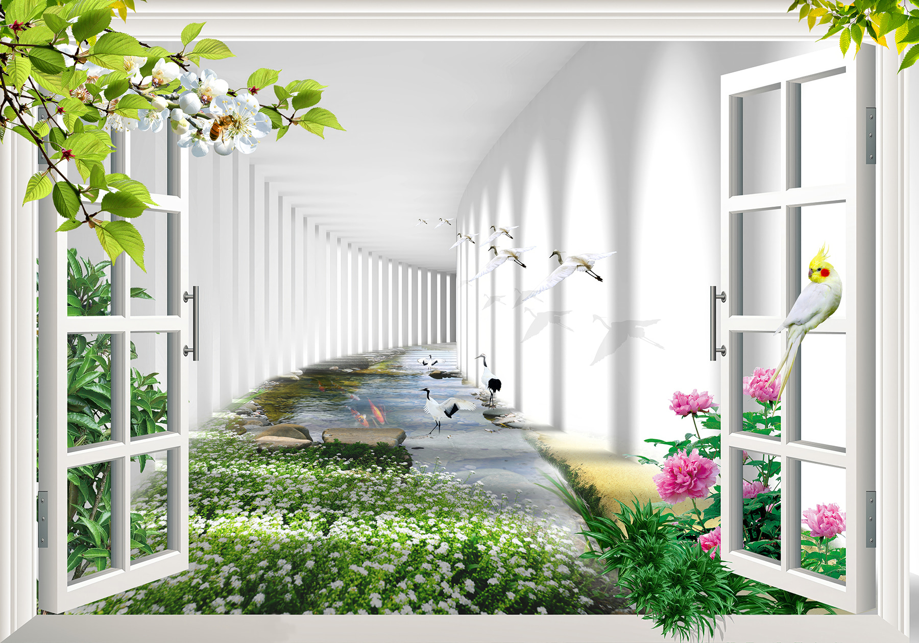 Okno z widokiem na staw i kwiaty u06326p - Okno z widokiem na staw i kwiaty - tegory