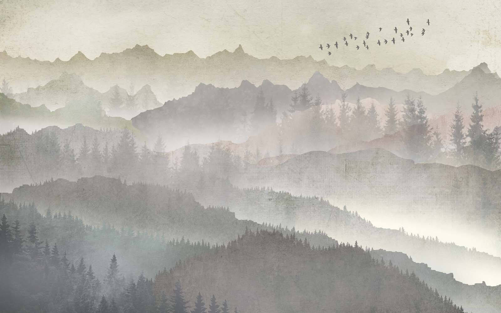 Ptaki przelatujące nad pasmem górskim u09274p - Ptaki przelatujące nad pasmem górskim - tegory