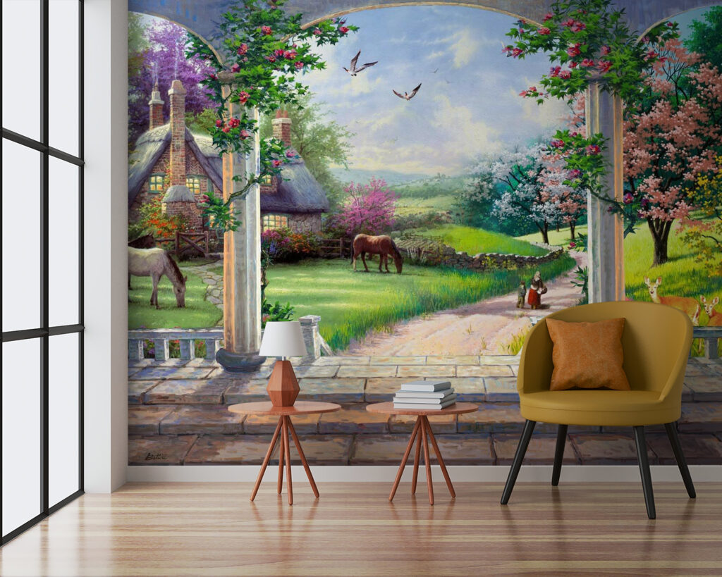 u09760pig3 1024x819 - Obraz przedstawiający krajobraz z koniem i domem - tegory