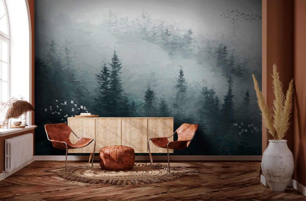 Mglisty las z przelatującymi ptakami u23921pih1 1024x675 - Mglisty las z przelatującymi ptakami - tegory