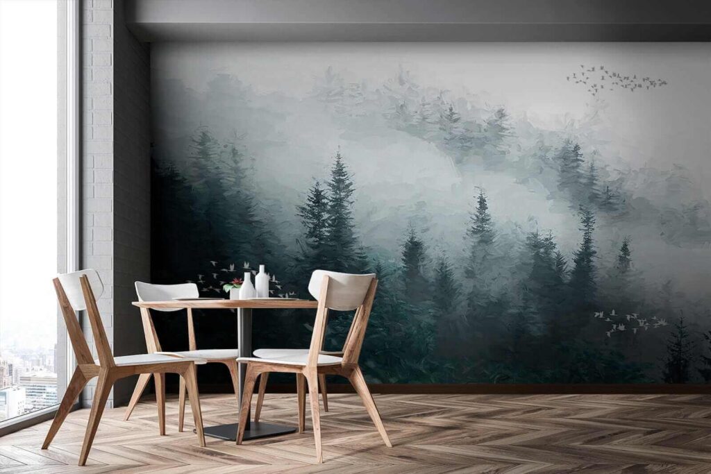 Mglisty las z przelatującymi ptakami u23921pik2 1024x683 - Mglisty las z przelatującymi ptakami - tegory