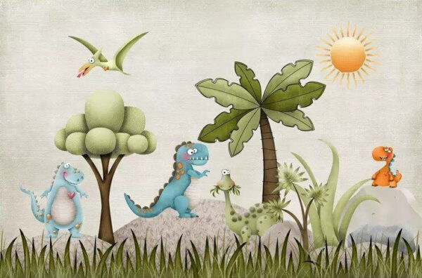 Kreskówkowy dinozaur na polu Kreskówkowy dinozaur na polu