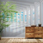 Fototapeta Drzewo w pomieszczeniu z oknami