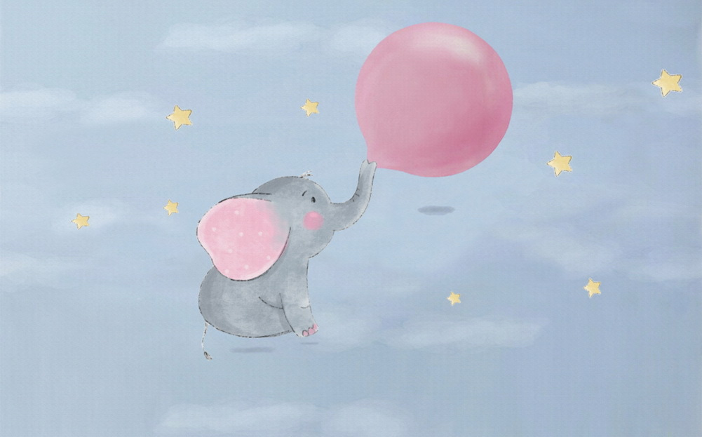 Kreskówka przedstawiająca słonia trzymającego balon Kreskówka przedstawiająca słonia trzymającego balon